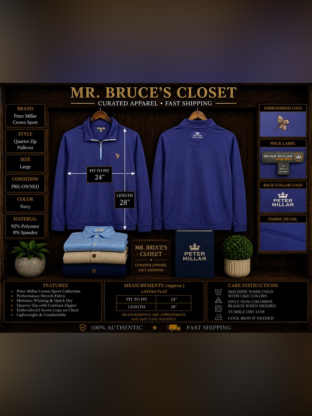 Peter Millar Royal Blue Quarter-Zip Pullover